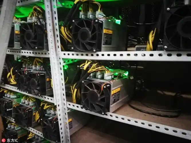 A bustling mining farm filled with advanced mining rigs.