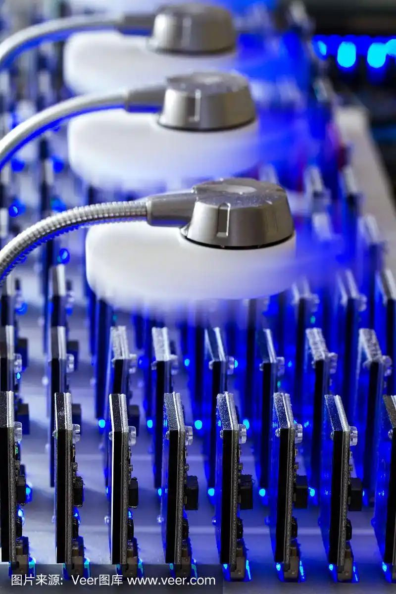 A modern Bitcoin mining farm showcasing multiple rigs