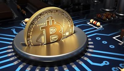 A high-efficiency Bitcoin mining rig in action, showcasing optimal energy use for blockchain processing